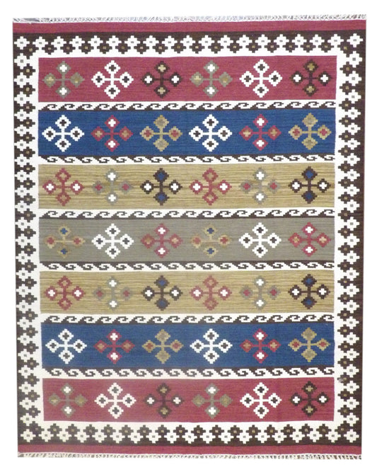 Coastal Flat-Weave Indoor/Outdoor 8'0"x10'0" Hand-knotted Rug -w1090