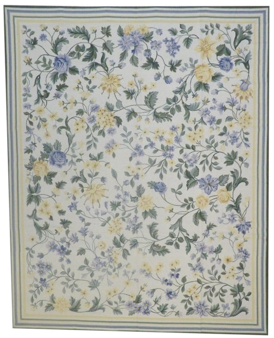Needlepoint Floral Design 8'0"x10'0" Hand-knotted Rug -w1099