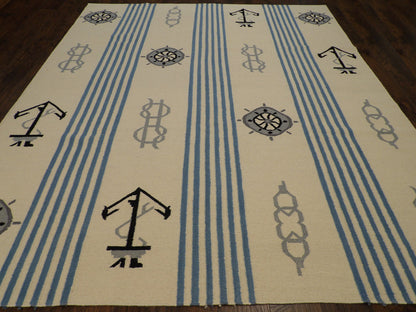 Coastal Flat-Weave Indoor/Outdoor Beach Rug 8'0''x10'0" Hand-knotted Rug -w1086