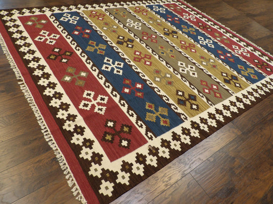 Coastal Flat-Weave Indoor/Outdoor 8'0"x10'0" Hand-knotted Rug -w1090