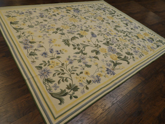 Needlepoint Floral Design 8'0"x10'0" Hand-knotted Rug -w1099