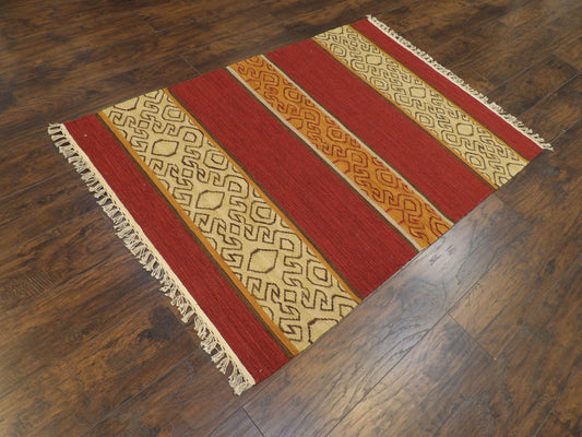 Anatolian Stripe Kilim Flat-Weave Southwestern Hand knotted Wool Rug 4'0" x 6'0"  - W1105