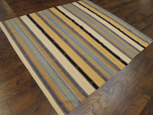 Anatolian Stripe Kilim Southwestern Hand knotted Wool Rug 6'0" x 7'0"- W1109