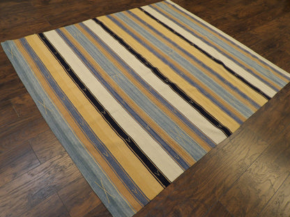 Anatolian Stripe Kilim Southwestern Hand knotted Wool Rug 6'0" x 7'0"- W1109