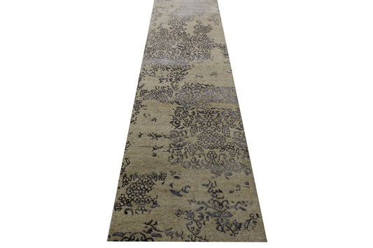 Modern Abstact Broken Design Wool/silk Hand Knotted Rug 2.6x11.0 -w2032