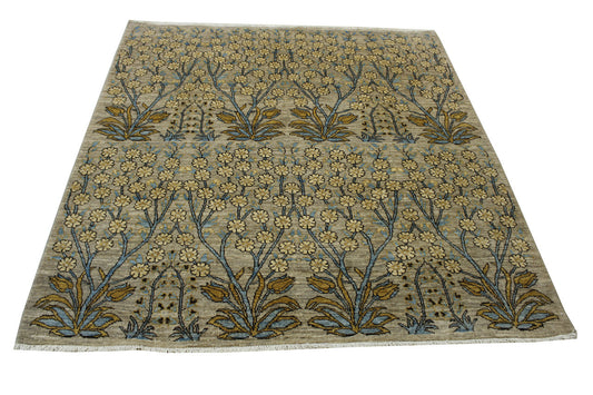 Oushak Whitewash Chobie Wool Hand Knotted Rug 4.10x5.1  -W5037