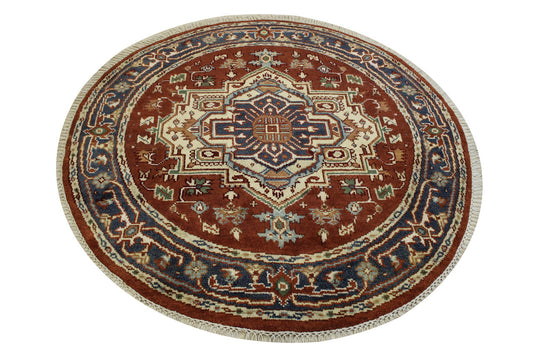 Tribal Indo Heriz Wool Hand Knotted Rug 4.10x4.10  -w20281