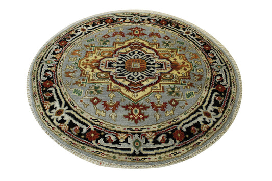 Tribal Indo Heriz Wool Hand Knotted Rug 4.11x4.11  -w20283