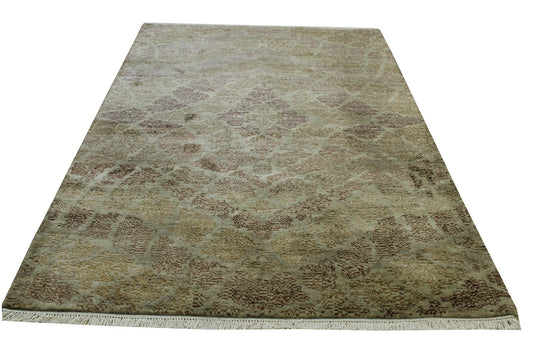 Modern Abstract Design Wool/silk Hand Knotted Rug 5.0X8.0 - w2253