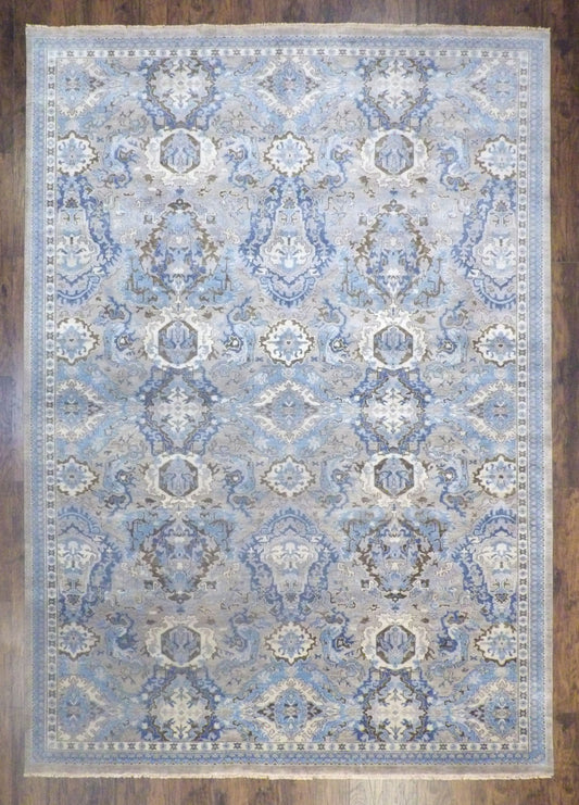 Fine Ikat White Wash Natural-dye 10'0"x14'0" Hand-knotted Rug -W11228