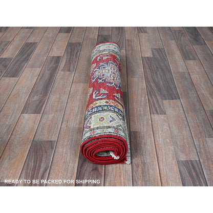 Kazak Wool Hand Knotted Rug Red 2.7x6.7 -O0441