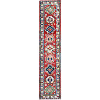 Kazak Wool Hand Knotted Rug Red 2.7x12.7 -O0479