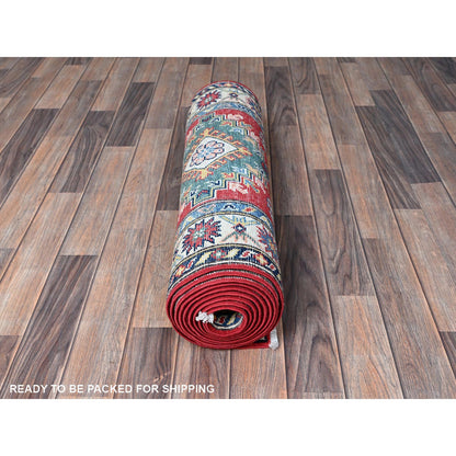 Kazak Wool Hand Knotted Rug Red 2.7x12.7 -O0479