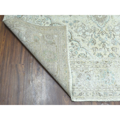 Overdyed & Vintage Worn Wool Hand Knotted Rug Beige No Border 6.8X9.8 -O052271