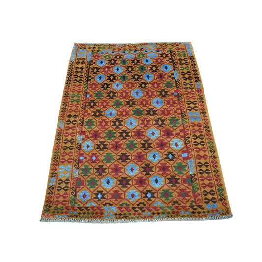 Tribal & Geometric Wool Hand Knotted Rug Orange No Border 3.5X4.10 -O053279