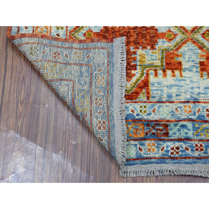 Tribal & Geometric Wool Hand Knotted Rug Orange Light Blue  5.8X7.9 -O053340