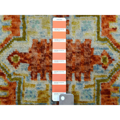 Tribal & Geometric Wool Hand Knotted Rug Orange Light Blue  5.8X7.9 -O053340