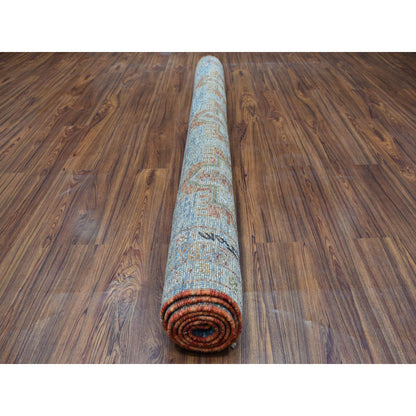 Tribal & Geometric Wool Hand Knotted Rug Orange Light Blue  5.8X7.9 -O053340