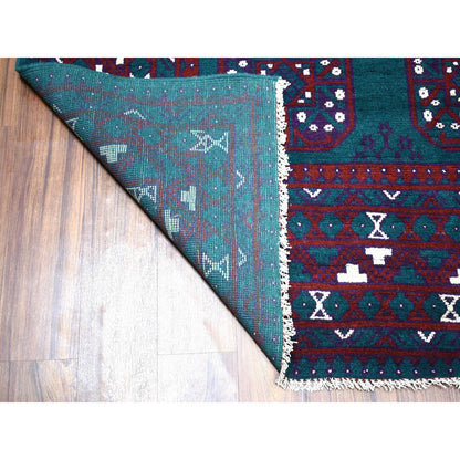 Tribal & Geometric Wool Hand Knotted Rug Green Burgundy 6.6X9.4 -O053354