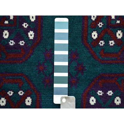 Tribal & Geometric Wool Hand Knotted Rug Green Burgundy 6.6X9.4 -O053354