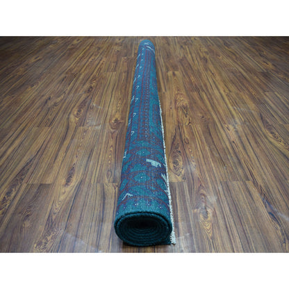 Tribal & Geometric Wool Hand Knotted Rug Green Burgundy 6.6X9.4 -O053354