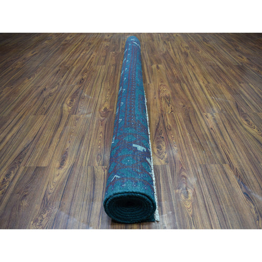 Tribal & Geometric Wool Hand Knotted Rug Green Burgundy 6.6X9.4 -O053354