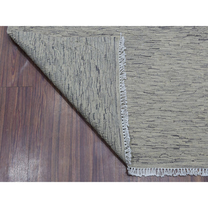 Flat Weave Wool Hand Woven Rug Grey Tidal Foam 3.1X14.0 -O053819