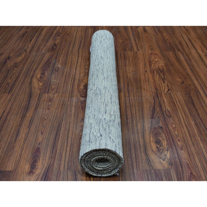 Flat Weave Wool Hand Woven Rug Grey Tidal Foam 3.1X14.0 -O053819