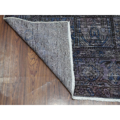 Overdyed & Vintage Worn Wool Hand Knotted Rug Grey Charcoal Gray 6.9X9.3 -O054032