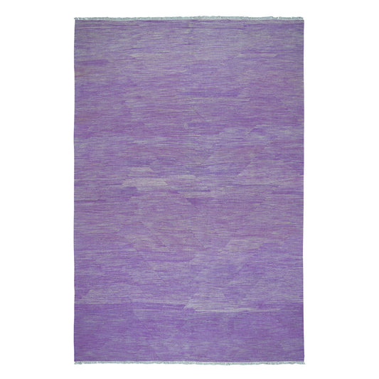 Flat Weave Wool Hand Woven Rug Purple Rose Violet 6.8X9.8 -O054213