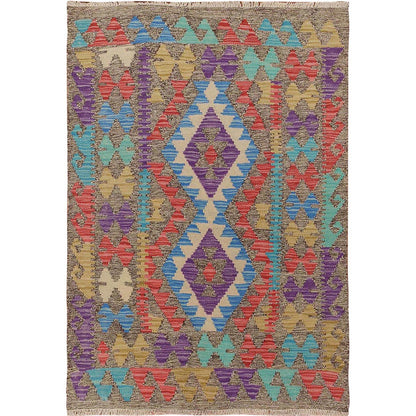Flat Weave Wool Hand Woven Rug Purple No Border 2.8X3.10 -O057545