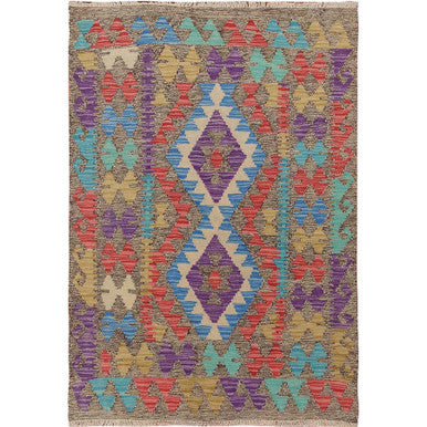 Flat Weave Wool Hand Woven Rug Purple No Border 2.8X3.10 -O057545