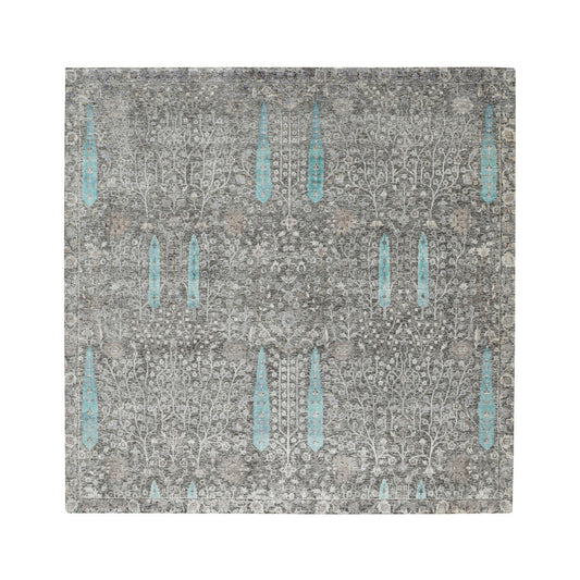 Transitional Wool & Silk Hand Knotted Rug Brown No Border 10.0X10.0 -O058160