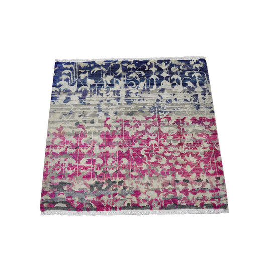 Modern and Contemporary Wool & Silk Hand Knotted Rug Pink No Border 2.0X2.0 -O059283