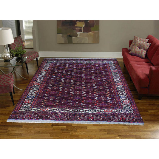 Antique Wool Hand Knotted Rug Red Ivory 6.7X9.6 -O059624