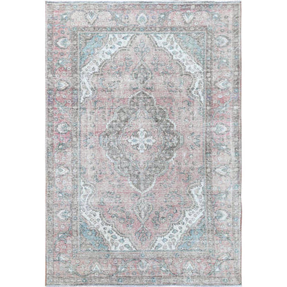 White Wash Vintage & Silver Wash Worn Wool Hand Knotted Rug Red Red 6.8X9.8 -O060183