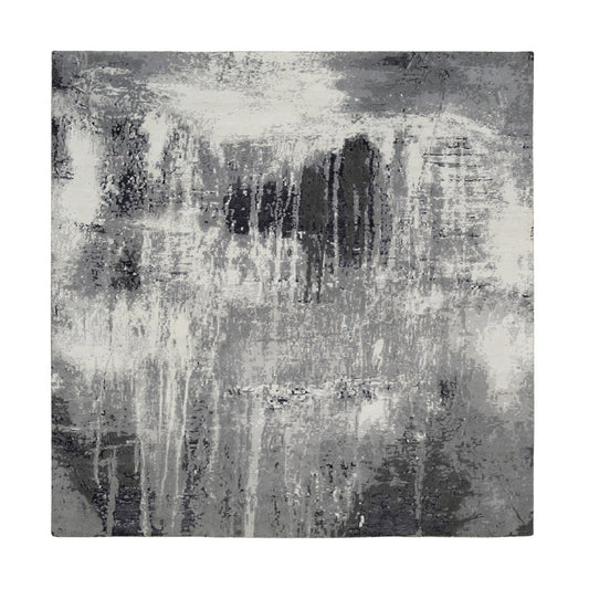 Modern and Contemporary Wool & Silk Hand Knotted Rug Ivory No Border 8.0X8.1 -O063178