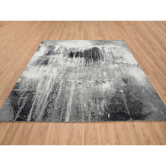 Modern and Contemporary Wool & Silk Hand Knotted Rug Ivory No Border 8.0X8.1 -O063178