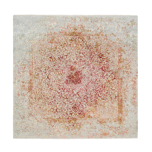 Modern and Contemporary Wool & Silk Hand Knotted Rug Ivory No Border 8.2X8.1 -O063252