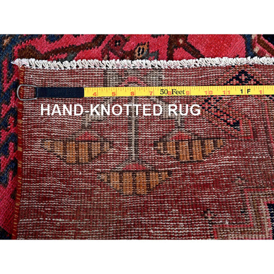 Overdyed & Vintage Wool Hand Knotted Rug Red 2.4x6.5 -O0632