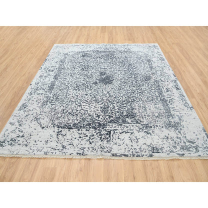 Transitional Wool & Silk Hand Knotted Rug Grey No Border 8.0X8.0 -O063455