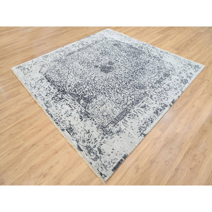 Transitional Wool & Silk Hand Knotted Rug Grey No Border 8.0X8.0 -O063455