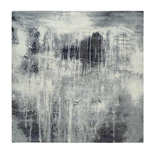 Modern and Contemporary Wool & Silk Hand Knotted Rug Black No Border 10.0X10.0 -O063808