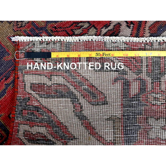 Overdyed & Vintage Wool Hand Knotted Rug Red 2.1x5.4 -O0638