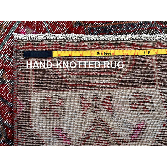 Overdyed & Vintage Wool Hand Knotted Rug Red 2.7x9.1 -O0640