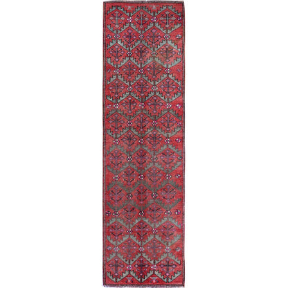 Overdyed & Vintage Wool Hand Knotted Rug Red 2.8x9.10 -O0642