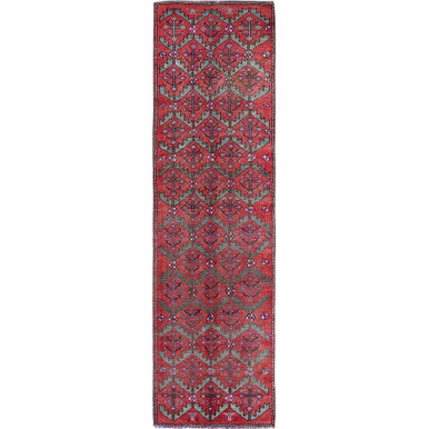 Overdyed & Vintage Wool Hand Knotted Rug Red 2.8x9.10 -O0642