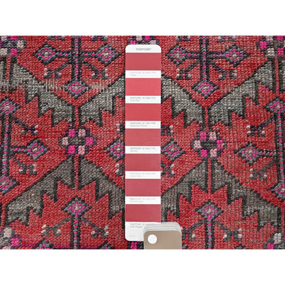Overdyed & Vintage Wool Hand Knotted Rug Red 2.8x9.10 -O0642