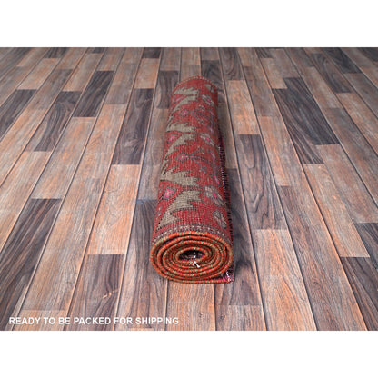 Overdyed & Vintage Wool Hand Knotted Rug Red 2.8x9.10 -O0642