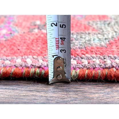 Overdyed & Vintage Wool Hand Knotted Rug Red 2.8x9.10 -O0642